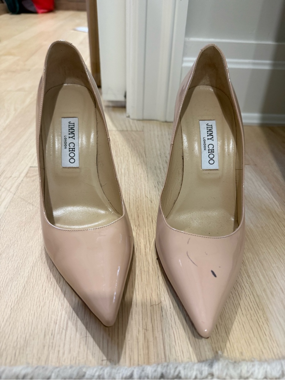 Jimmy Choo Pale Pink Patent Pointed-Toe Pumps